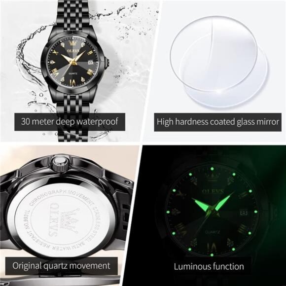 Womens Watch Fashion Dress Diamond Female Watches for Ladies Analog Black